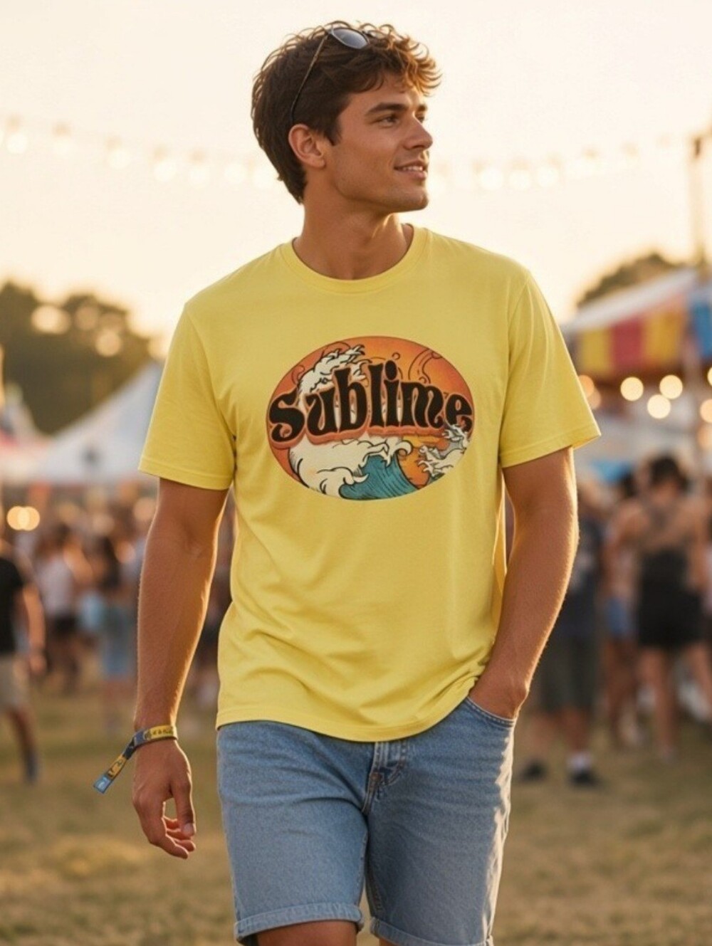 Men's Size 2XL Gildan "Sublime" Band Graphic Print Yellow T-Shirt Short-sleeve.
